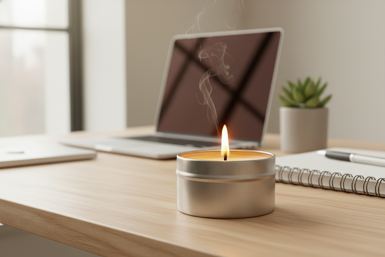Mini bougie sur bureau moderne