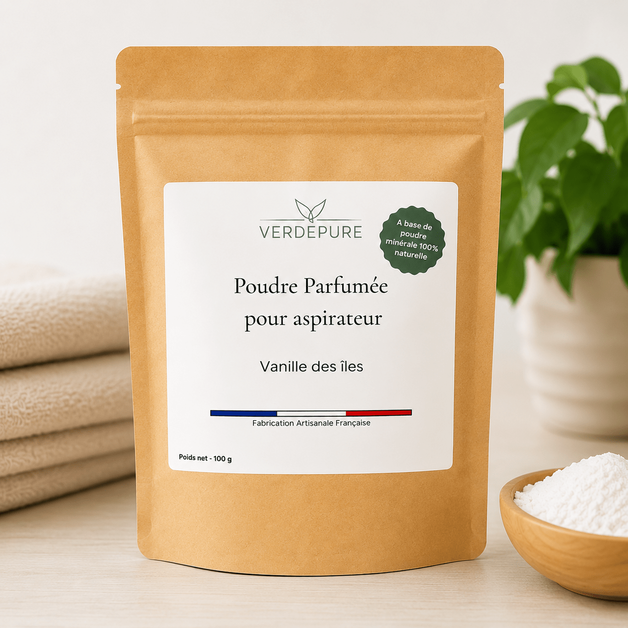 Poudre parfumée pour aspirateur VerdePure 100g – sans CMR parfums de Grasse