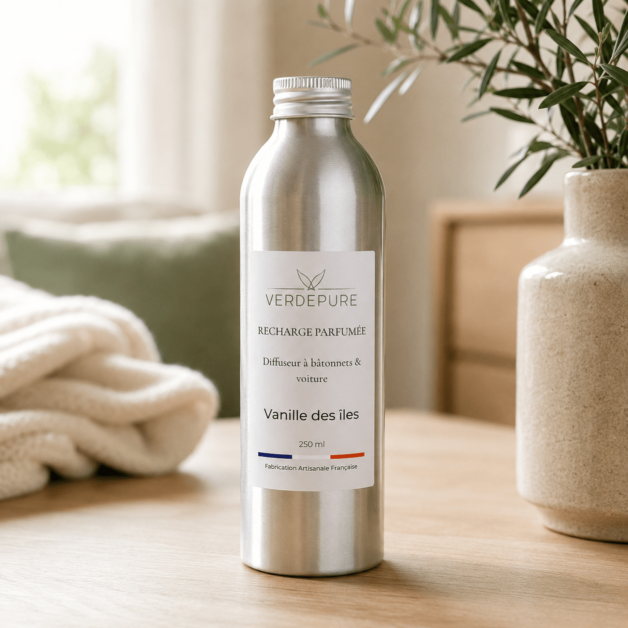 Recharge diffuseur à bâtonnets VerdePure 250ml – non toxique sans alcool